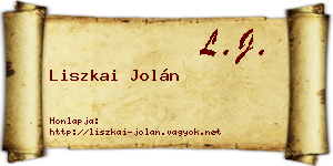 Liszkai Jolán névjegykártya
